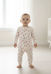 Комбинезон нательный "Красный" с манжетом, сердечки