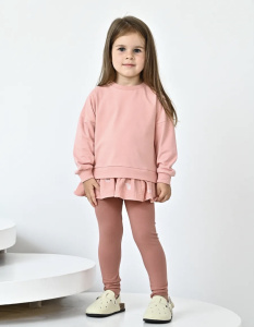 Костюм (лонгслив с оборкой+лосины) ПУДРА, розовый