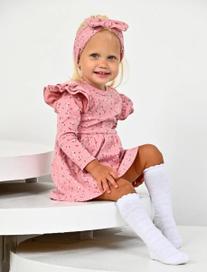 Боди-платье "Фантазия" Цветочки с бантом, пудровый