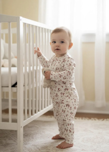 Комбинезон нательный "Красный" с манжетом, цветы