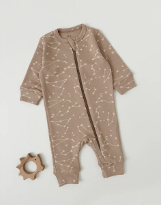 Комбинезон нательный  "Планеты" с манжетом, коричневый