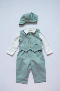 Комплект 4 предмета: боди-поло, штанишки, жилетка, панамка-кепка "Babyedel", Светло-зеленый