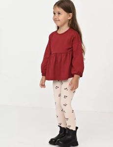Комплект для девочки (лонгслив+лосины), вишневый, молочный