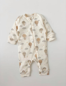 Комбинезон нательный "Облака" с манжетом, молочный