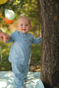 Рубашка "Babyedel" на трех пуговицах, ворот под окантовку, Джинс