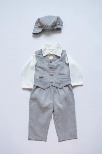 Комплект 4 предмета: боди-поло, штанишки, жилетка, панамка-кепка "Babyedel", Серый