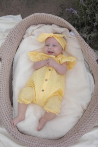 Комплект 2 пред. Babyedel:песочник (рукава-крылышки,низ на резинке), повязка "Солоха", Желтый