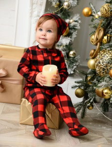 Слип на молнии + шапочка "В клеточку", красный