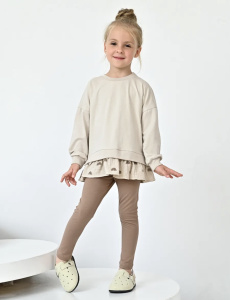 Костюм (лонгслив с оборкой+лосины) РАДУГИ), бежевый