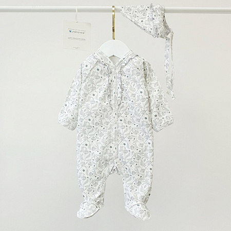 Комбинезон, тофу/цветы синим