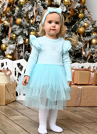 Боди-платье "Snow flake" с бантом, голубой