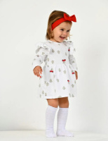 Боди-платье "Машинка с елкой" с красной повязкой, белый