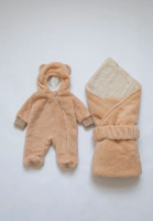 Комплект на выписку 3 пр.: плед с утеплителем 90*90 см, кремовый