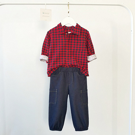 Рубашка(сорочка верхняя), красный/клетка