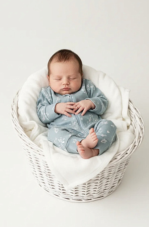 Комбинезон нательный "Веточки" с манжетом, голубой